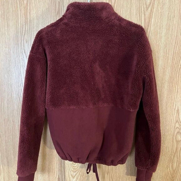 Burgundy Pullover 1/4 Snap Fleece Oversized Cropped Jacket - Picture 2 of 4